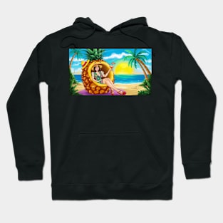 Woman Sitting Inside Pineapple Drinking Cocktail Hoodie